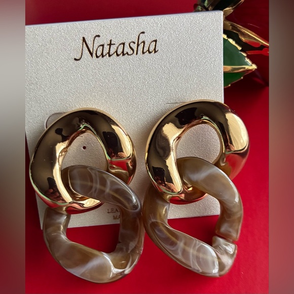 Natasha Couture Jewelry - Natasha Couture Gold and Tan Statement Earrings